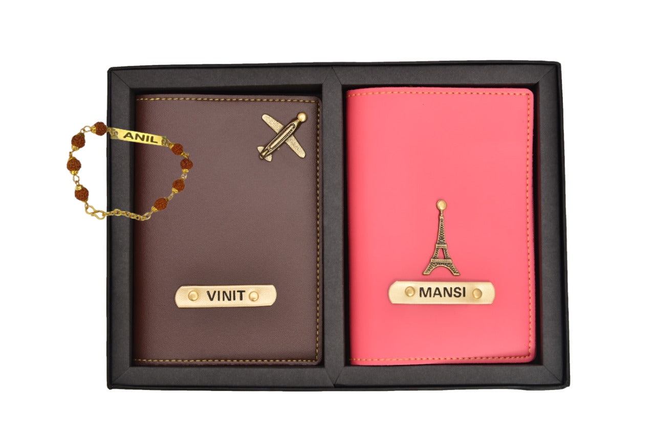 Brother+Sister Twinning Passport Cover Combo Gift (2 pcs) & Free Rakhi