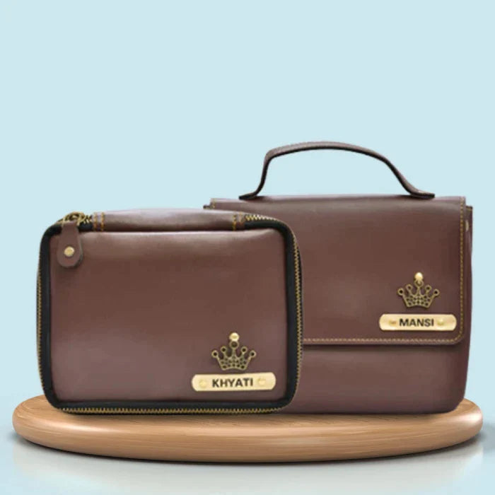 Personalized Mini make up kit Sling bag Brown Your Gift Studio