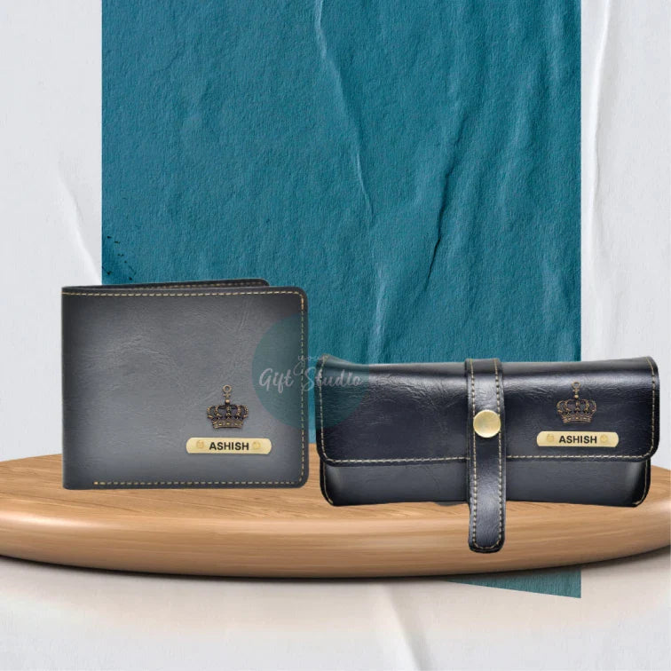 Customized Men's Wallet and Eyewear Case Black Your Gift Studio