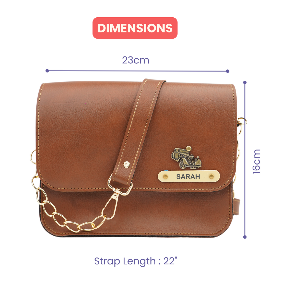 Personalized Nexon Leather Chained Sling Bag - Tan
