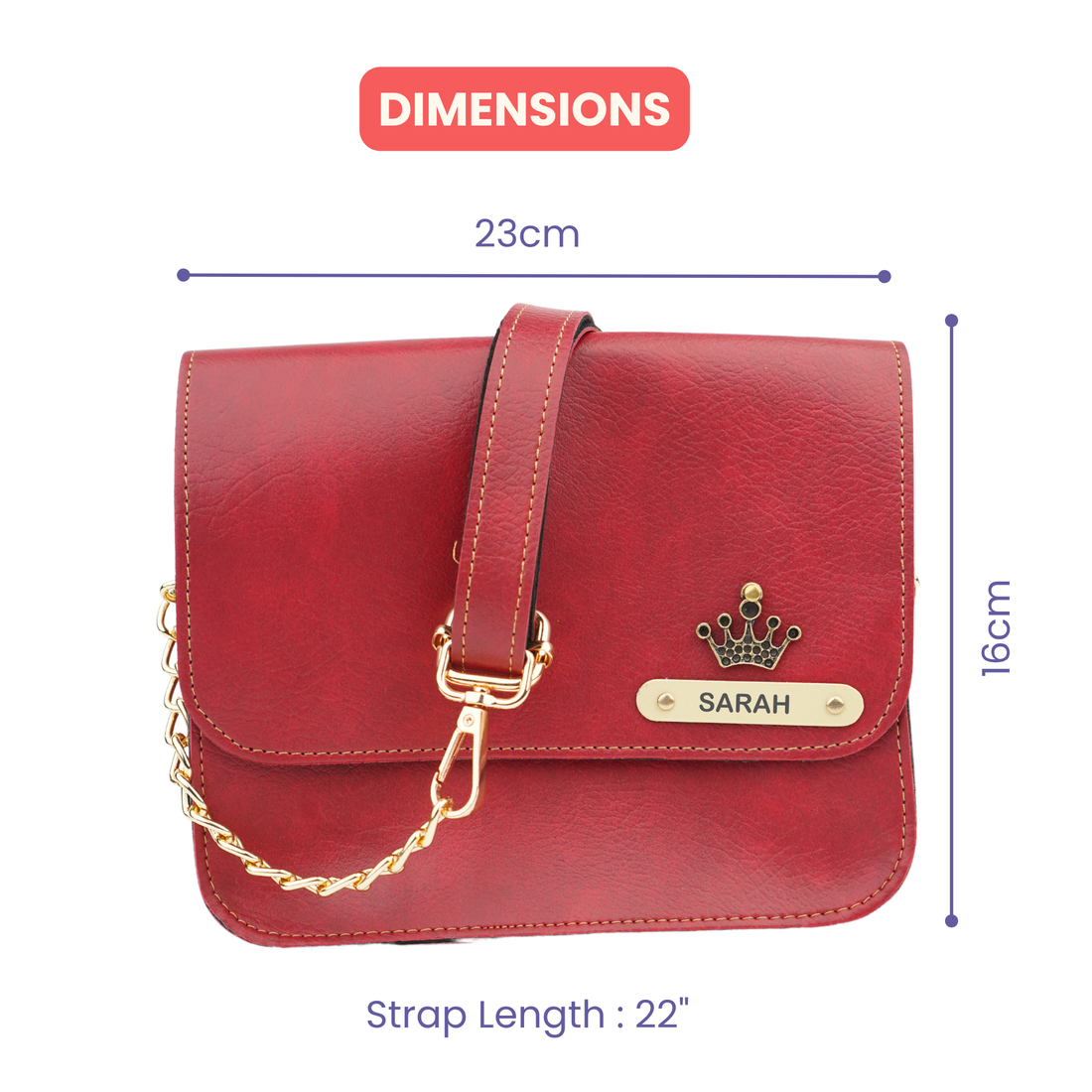 Personalized Nexon Leather Chained Sling Bag - Wine