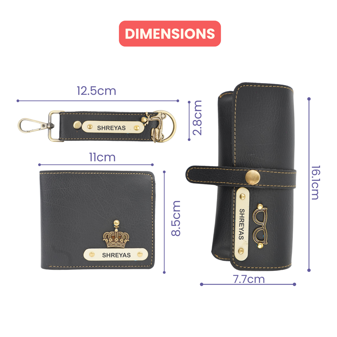 Nexon Leather Personalized Men's Combo (3 pcs) - Black