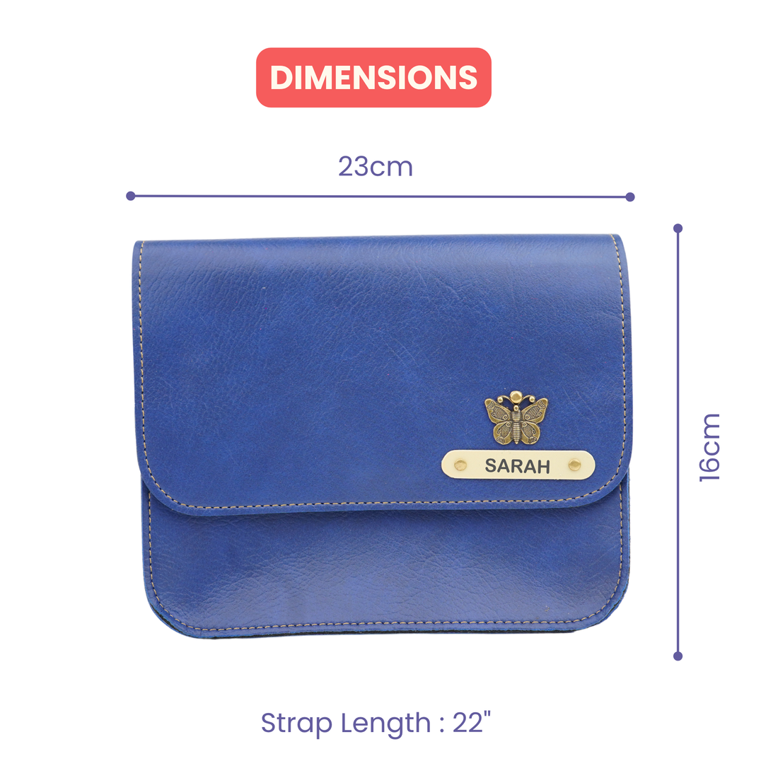 Personalized Nexon Leather Chained Sling Bag - Royal Blue
