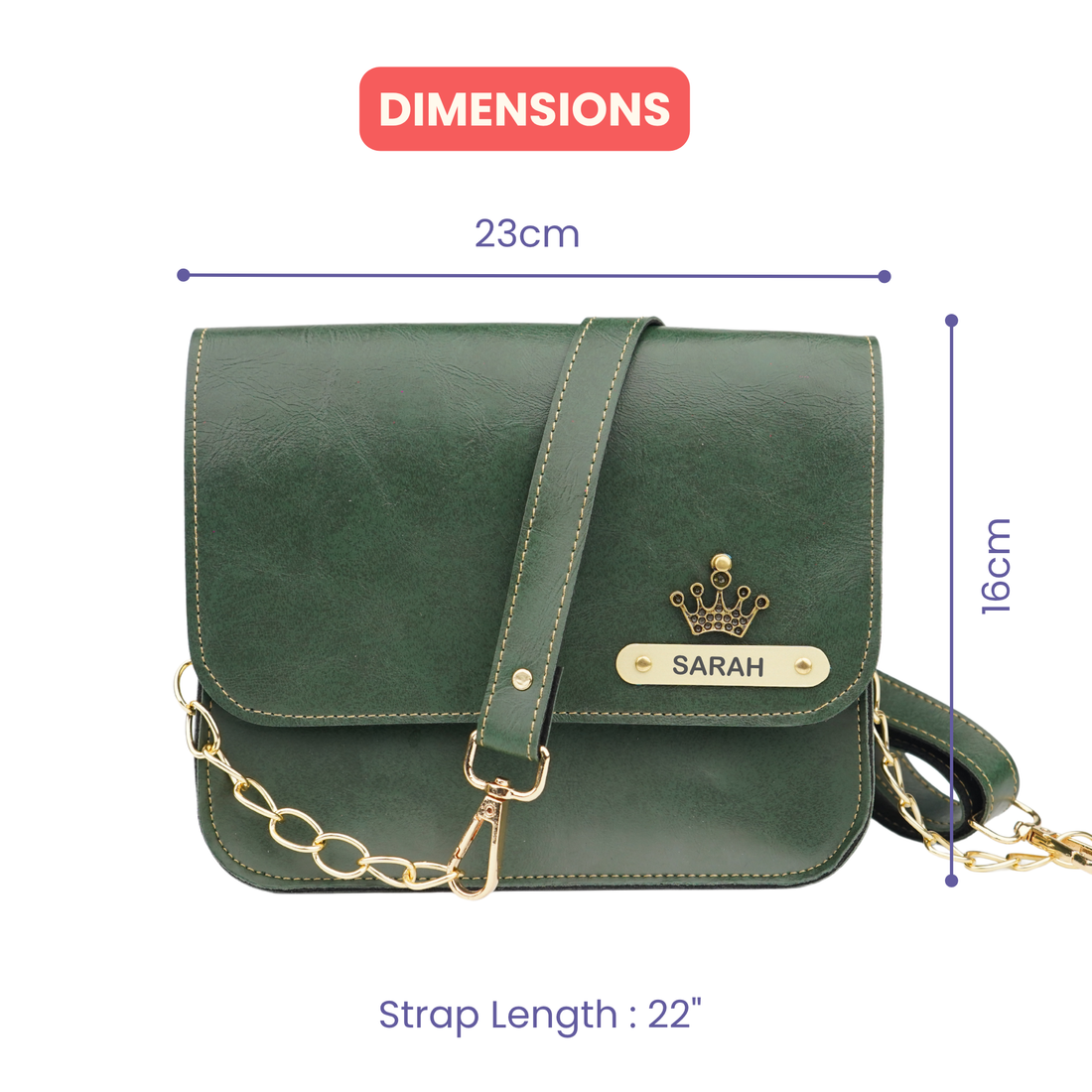 Personalized Nexon Leather Chained Sling Bag - Olive Green