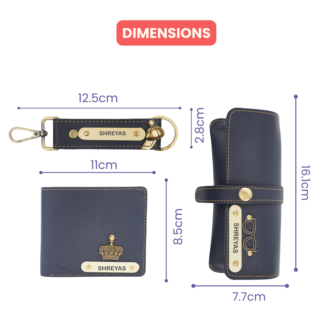 Nexon Leather Personalized Men's Combo (3 pcs) - Royal Blue