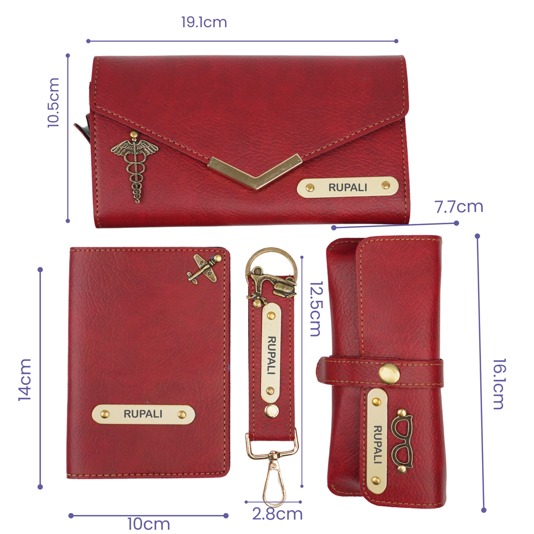 Nexon Ladies 4 Pc Combo (Lady Wallet 1.0, Passport, Eyewear, Keychain) (Wine Red)