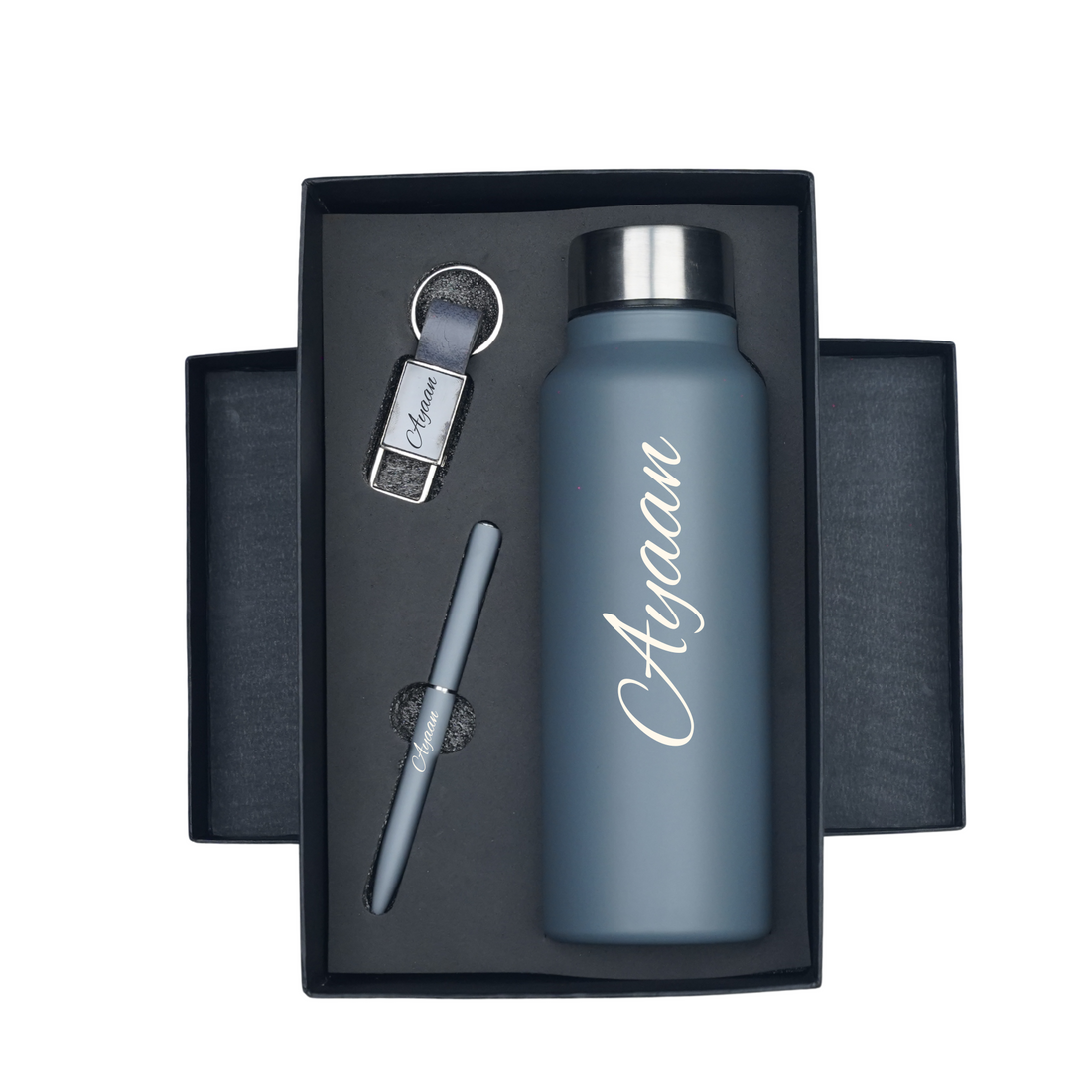 Classic Metal Pen+Classic Leather Metal Keychain+Classic Smart Bottle-Grey