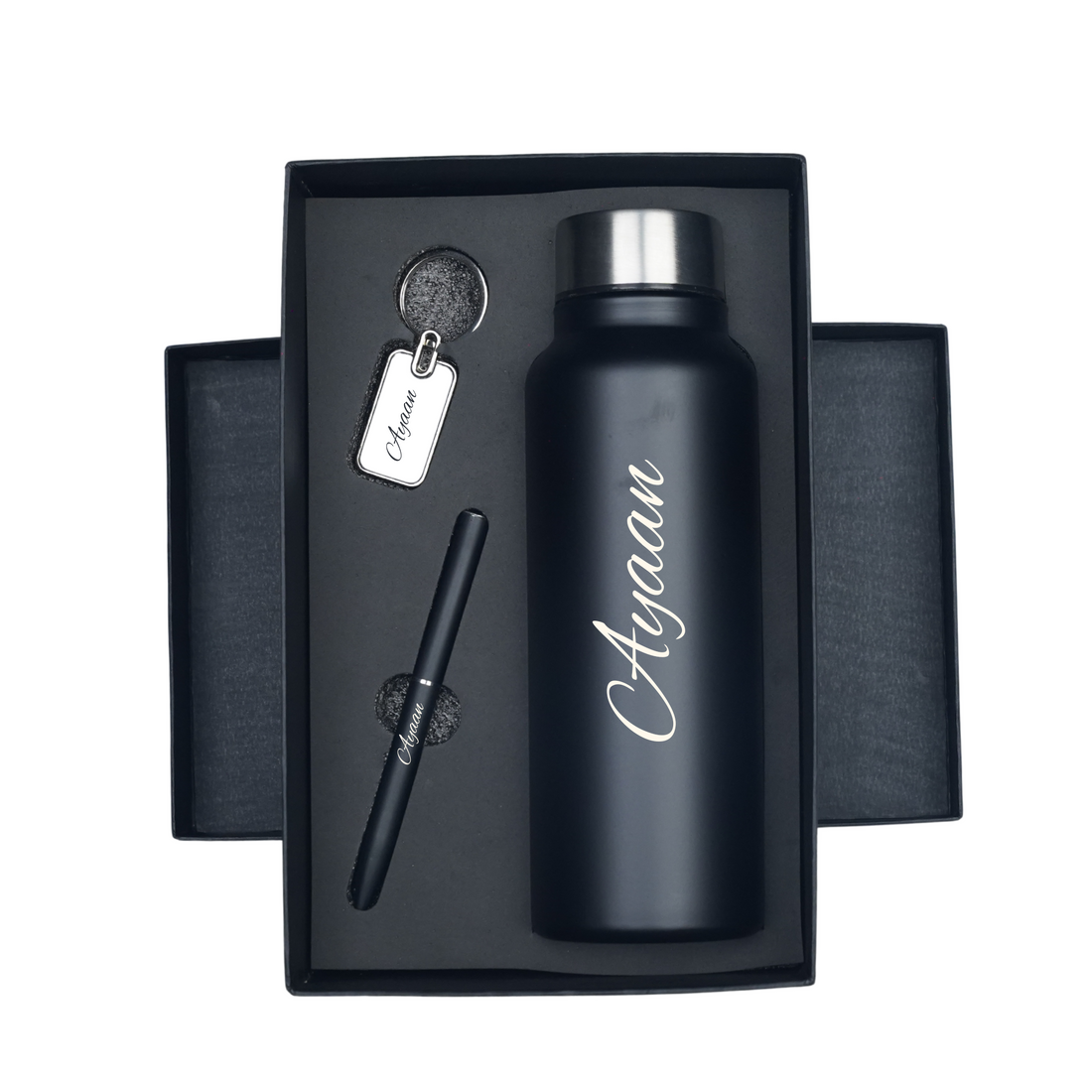 Classic Metal Pen+Classic Leather Metal Keychain+Classic Smart Bottle-Black
