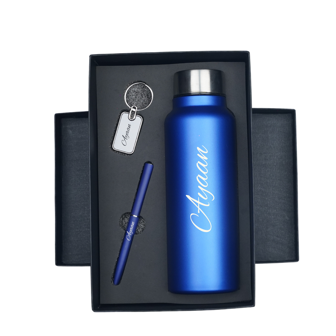 Classic Metal Pen+Classic Leather Metal Keychain+Classic Smart Bottle-Blue