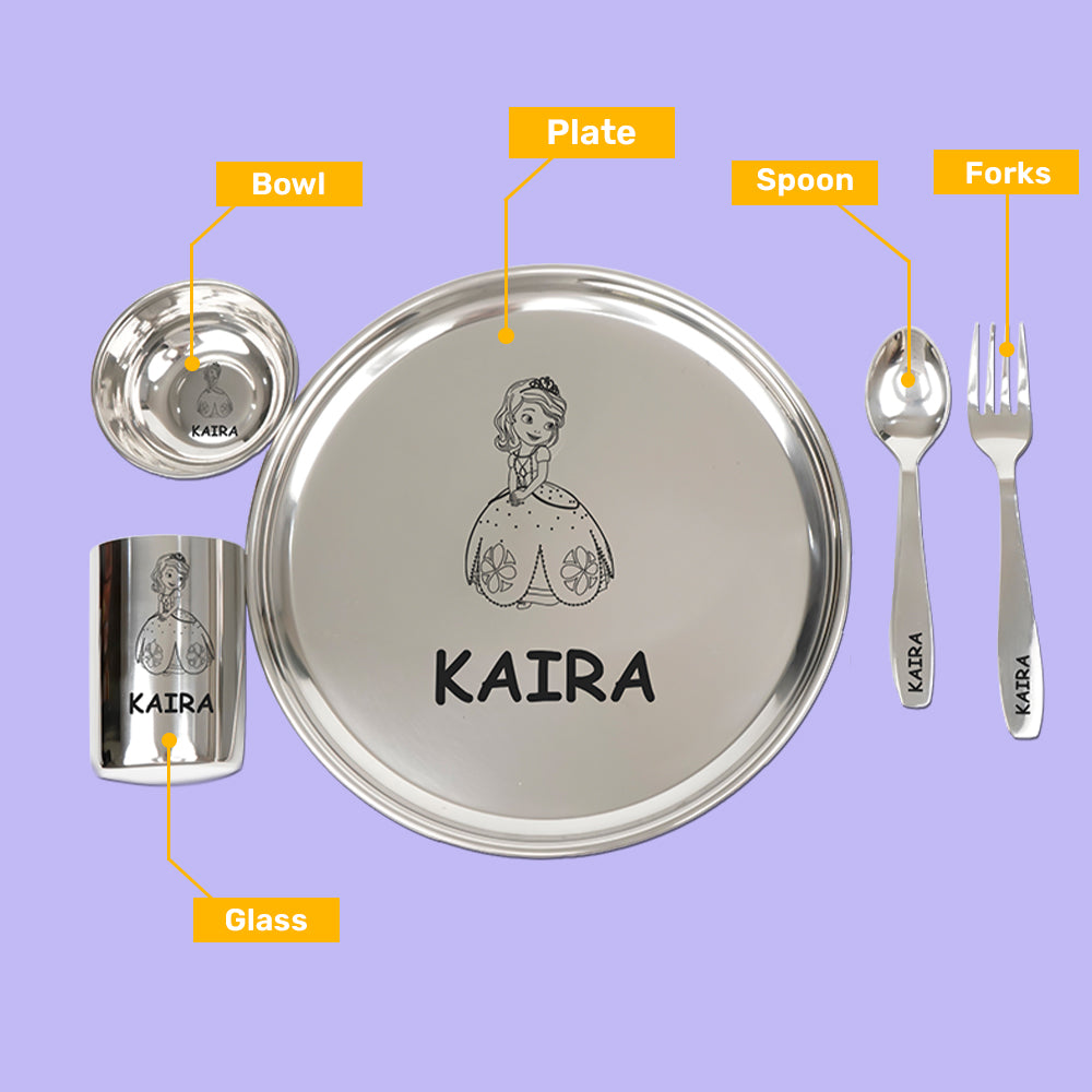 Your Gift Studio Personalized Meal Time 5pcs Combo Gift Set - (Plate, Glass, Fork, Spoon, Sweet Bowl)