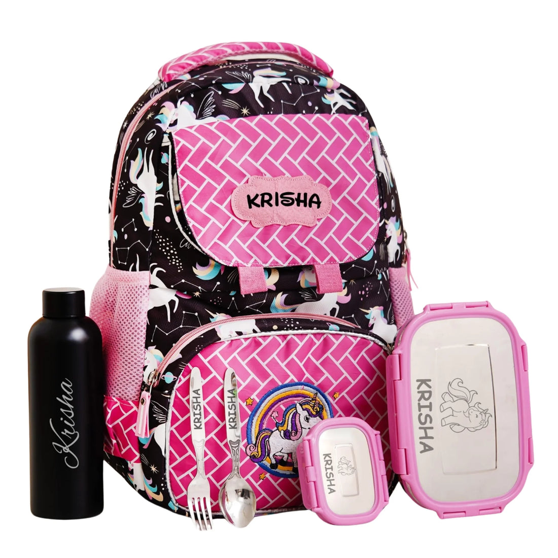 Your Gift Studio Pony Print Kids Backpack, Tiffin, Fork, Spoon & Bottle Customised Hamper