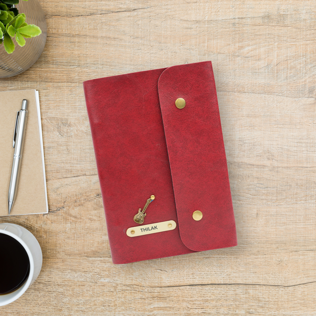 Classy Leather Customized Button Diary (Maroon)