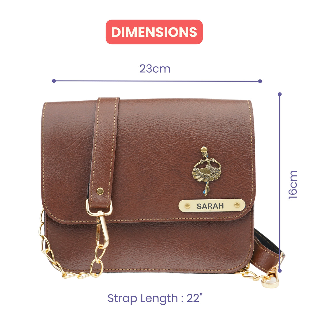 Personalized Nexon Leather Chained Sling Bag - Brown