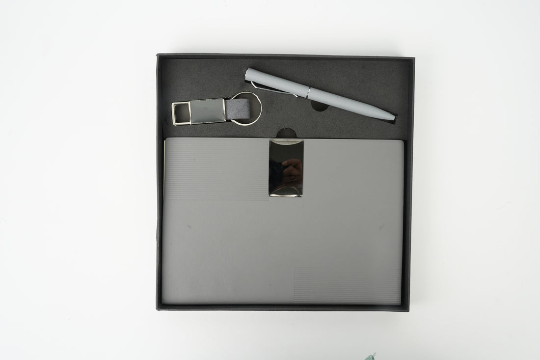 Nexon Diary + Classic Nexon Pen + Classy Leather Metal Keychain- GREY