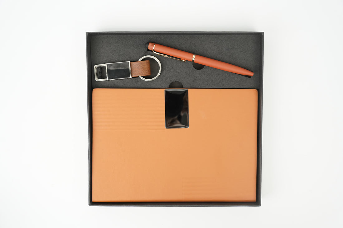 Nexon Diary + Classic Nexon Pen + Classy Leather Metal Keychain- TAN