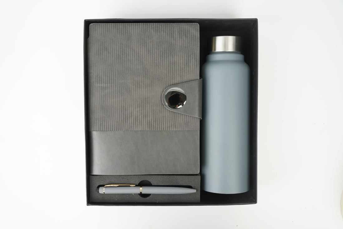 Nexon Metal Diary+ Classic Metal Pen+ Classic Stainless Steel Bottle -Grey