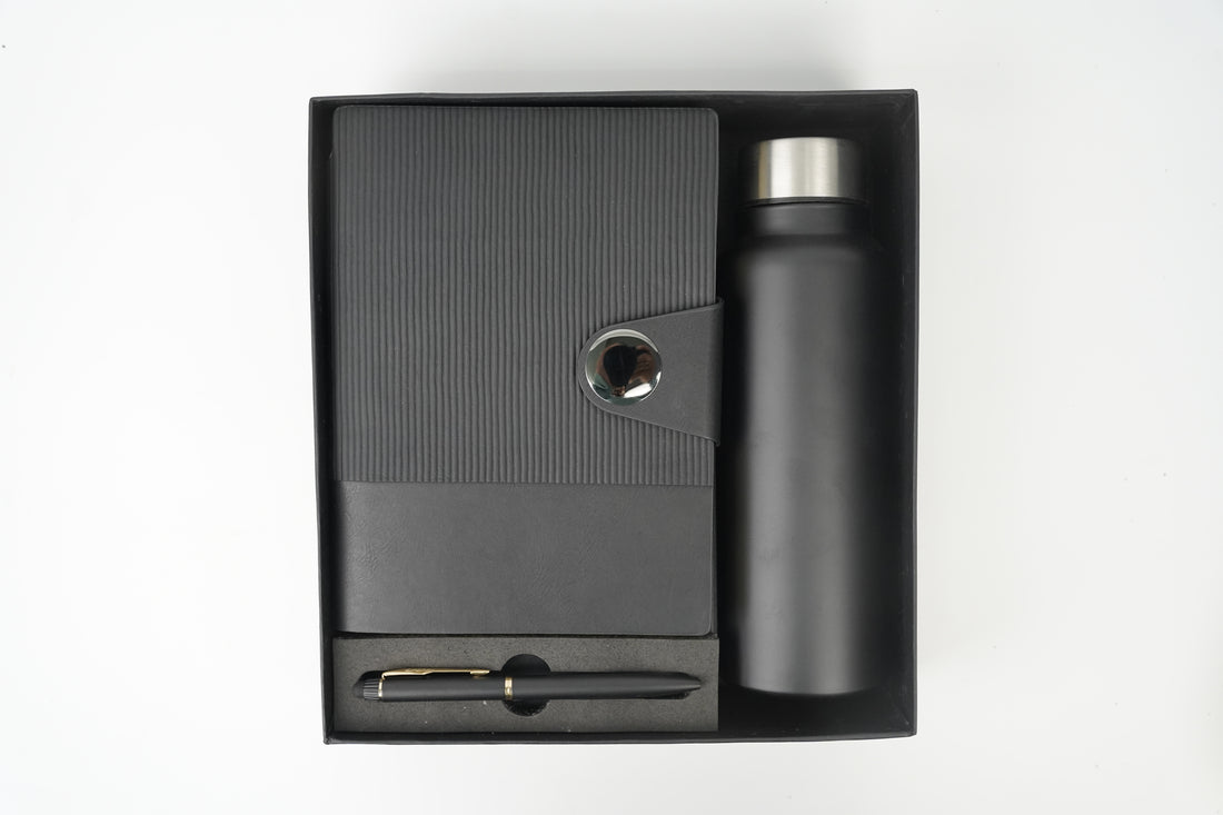 Nexon Metal Diary+ Classic Metal Pen+ Classic Stainless Steel Bottle -Black
