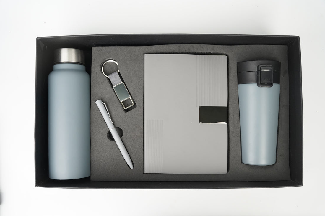 Nexon Diary + Classic Metal Pen + Classy Leather Metal Keychain + Classic Smart Bottle  + Stainless Steel Travell Mug - GREY