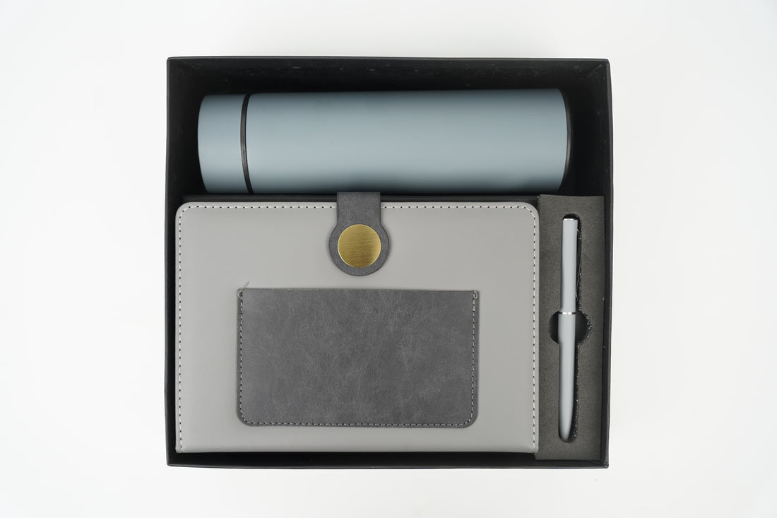 Dual Shade Diary+ Classic Metal Pen+ Temperature Bottle-GREY