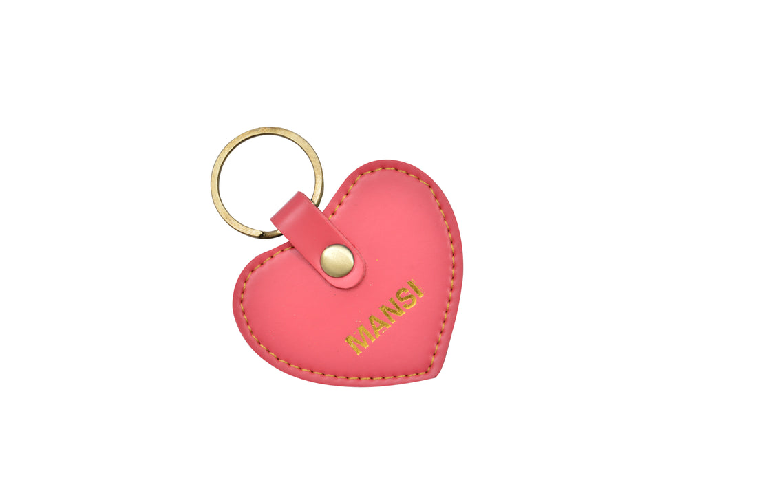 Personalized Stylish Vegan Leather Heart Keychain - Pink