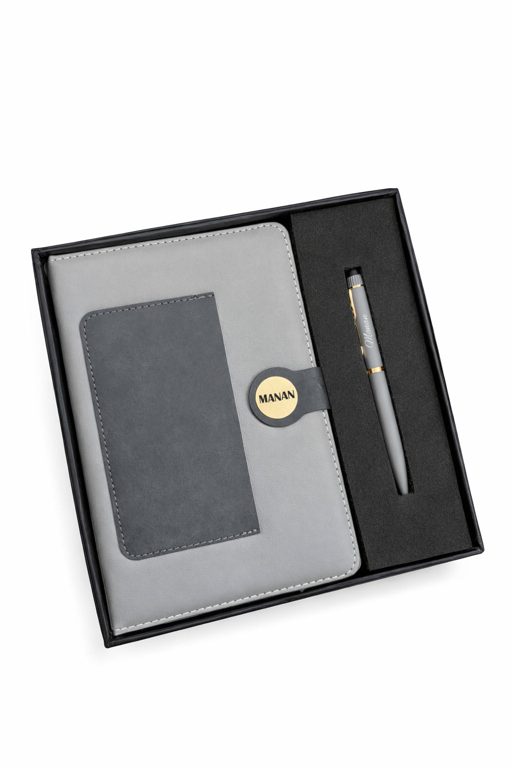 Customized Dual shade Diary+Classic Metal Pen-Grey