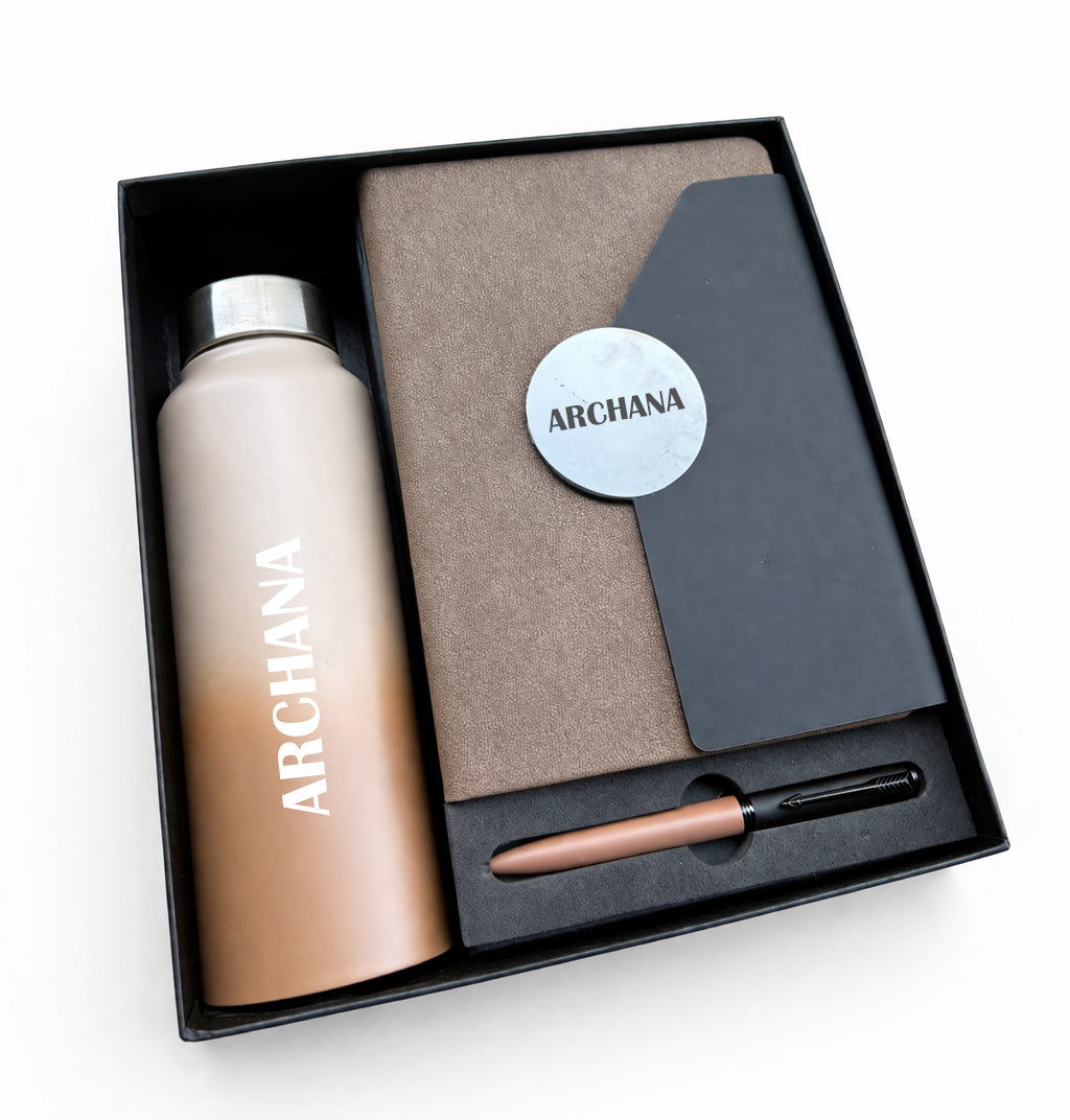 Customized Directors Diary+Classic Metal pen + Classic Bottle-Brown
