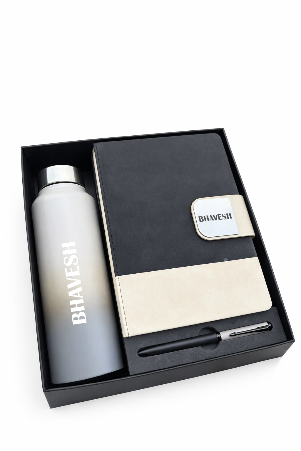 Customized Customized Duo Tone Pro Diary +Classic Metal Pen + Classic bottle -Black