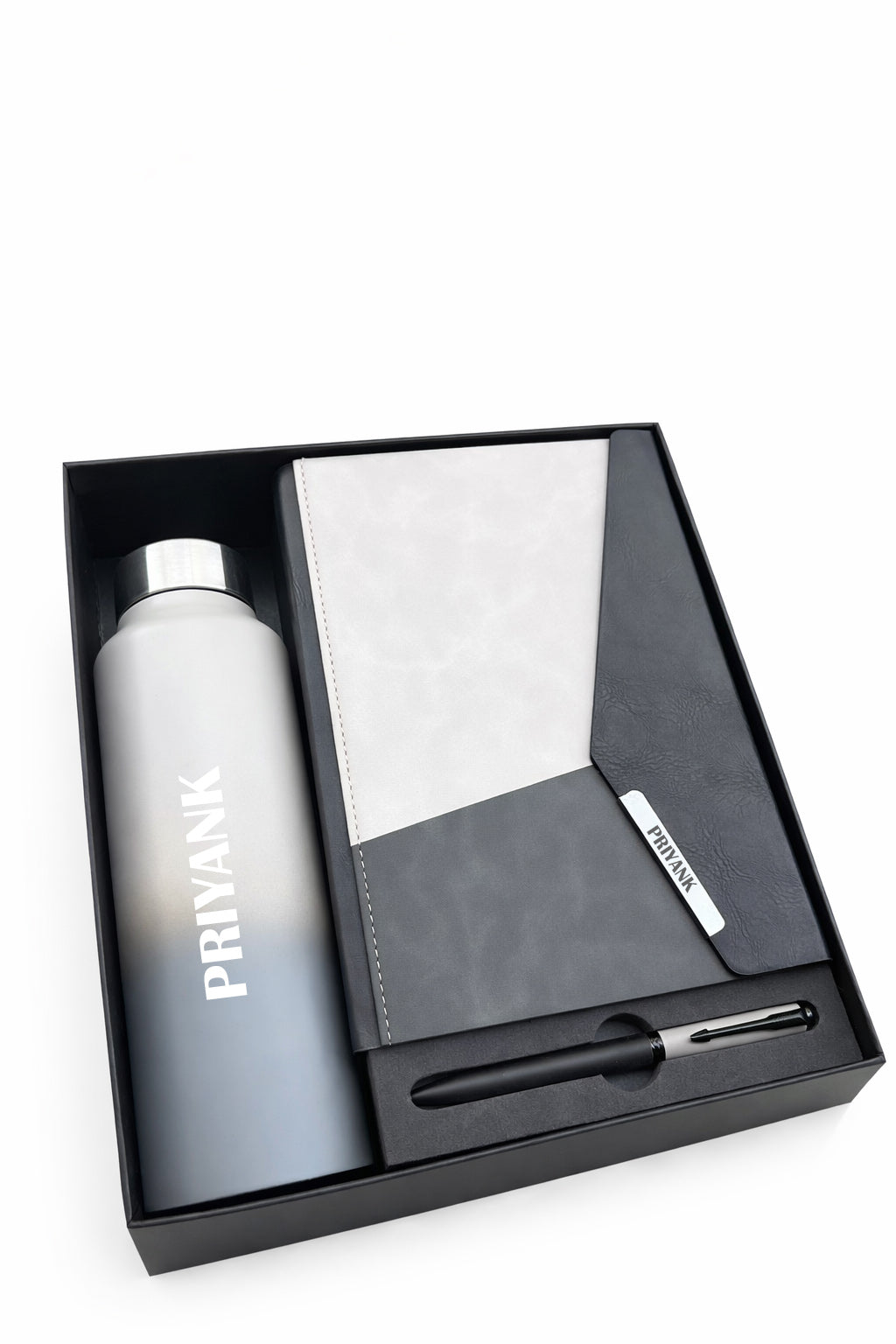 Customized Stone A2 Diary +Classic Metal Pen + Classic bottle -Grey