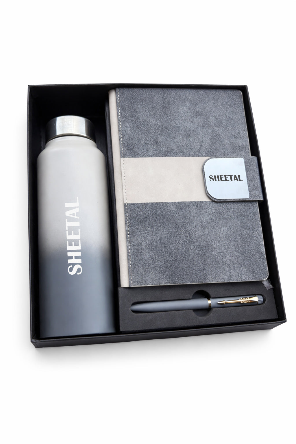 Customized Graphite Slate journal Diary +Classic Metal Pen + Classic bottle -A6-Grey