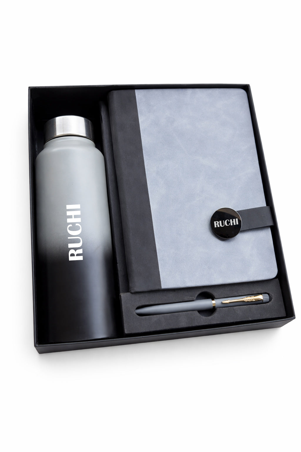 Customized Executive Slate journal Diary +Classic Metal Pen + Classic bottle -Grey