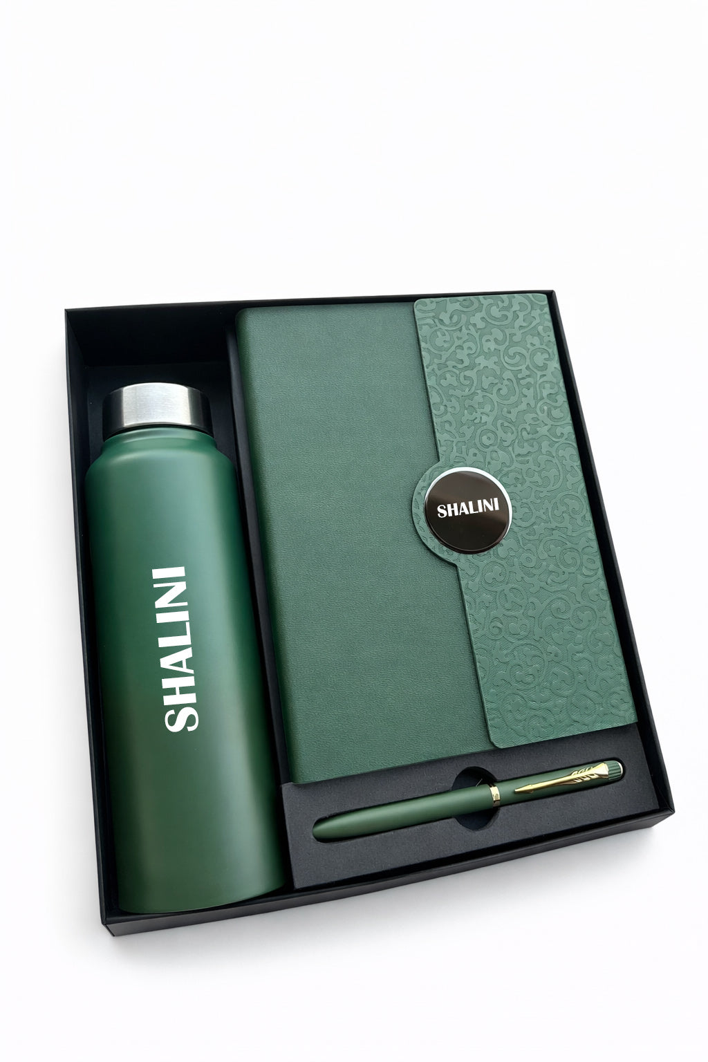 Customized Boardroom Classic Diary+ Classic Metal pen + Classic Bottle-A1 Reqal Green