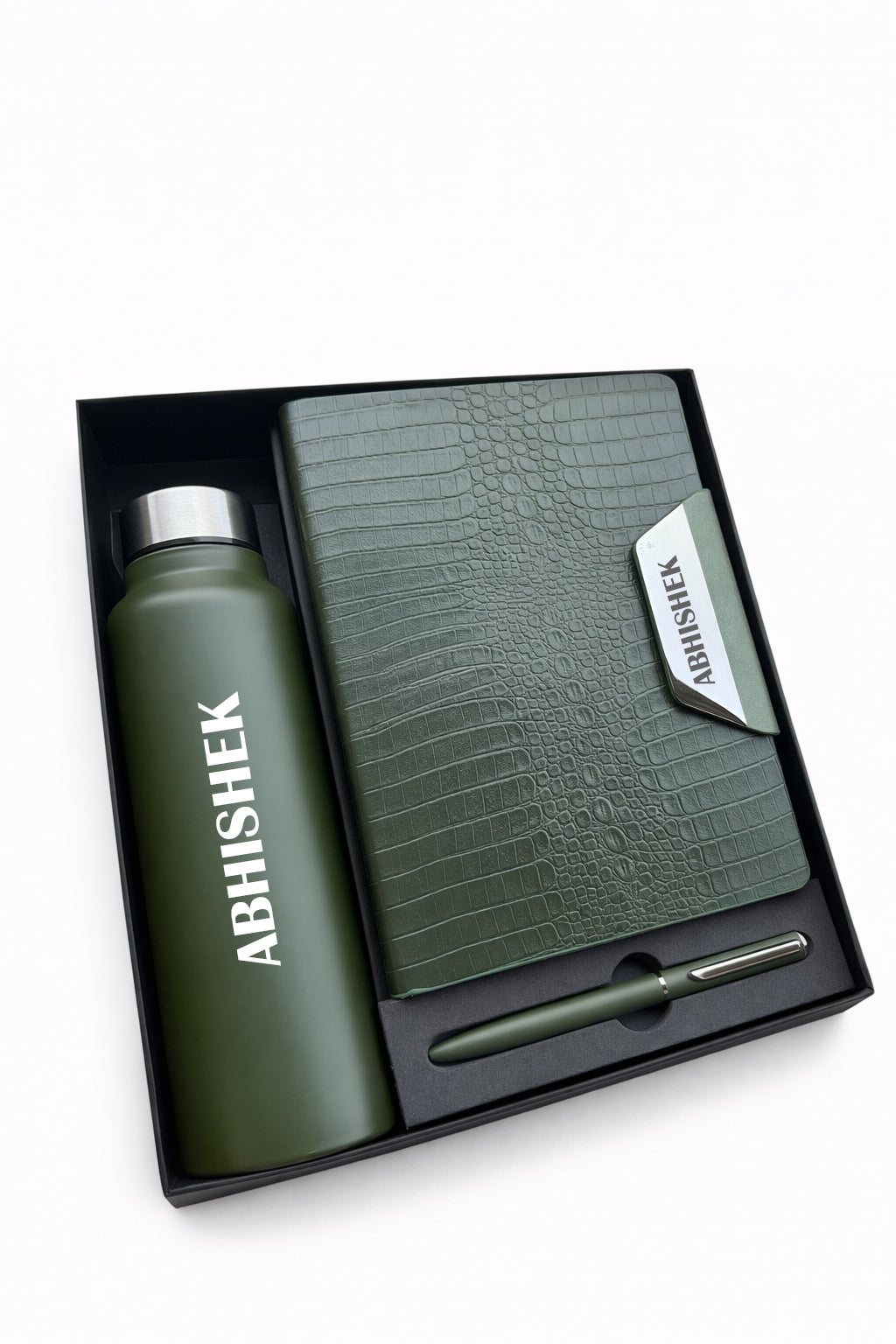 Customized Alpha Crock Diary+Classic Metal pen + Classic Bottle-Green