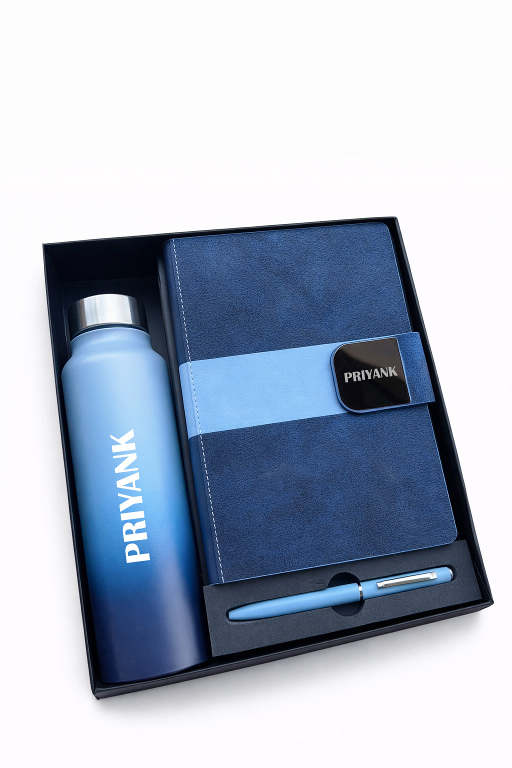 Customized Velmont Executive Diary +Classic Metal Pen + Classic bottle-Navy Blue