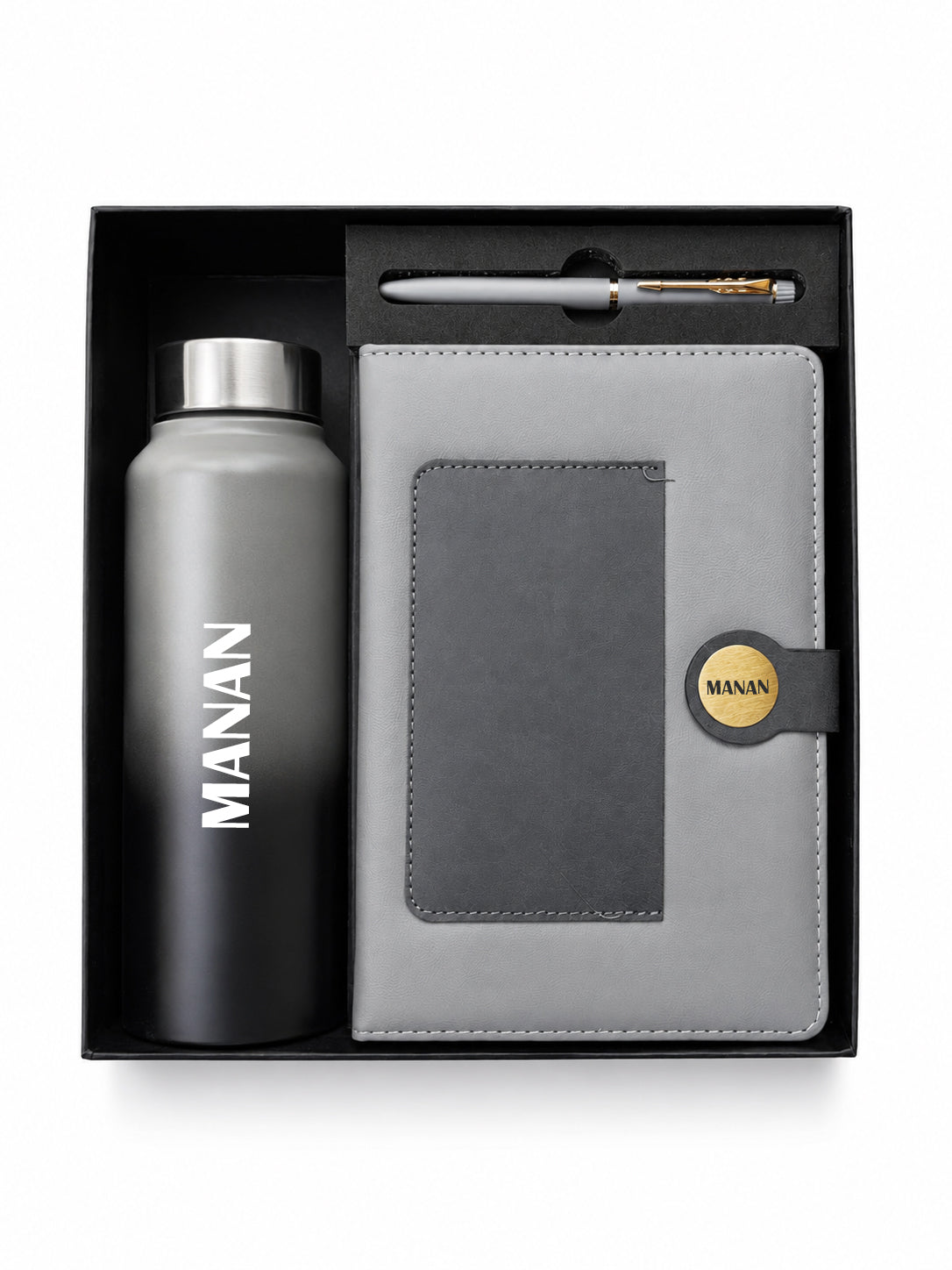 Dual Shade Diary+ Classic Metal Pen+ Classic Bottle-GREY