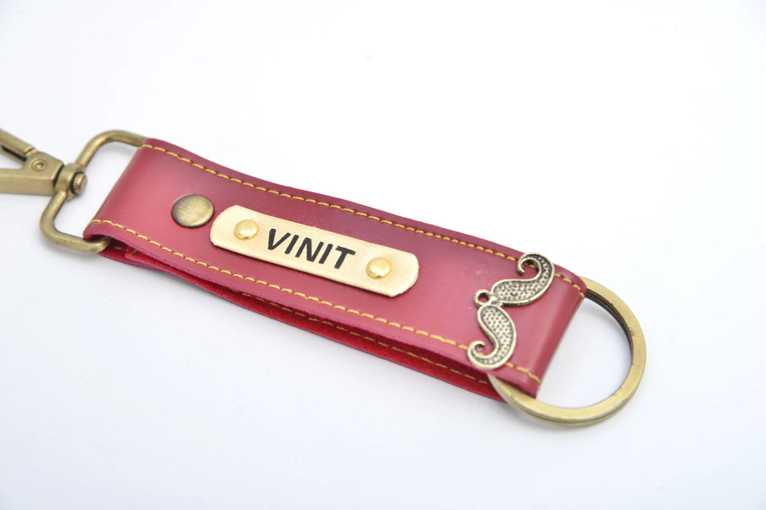 Personalized Vegan Leather Keychain with Hook - Wine