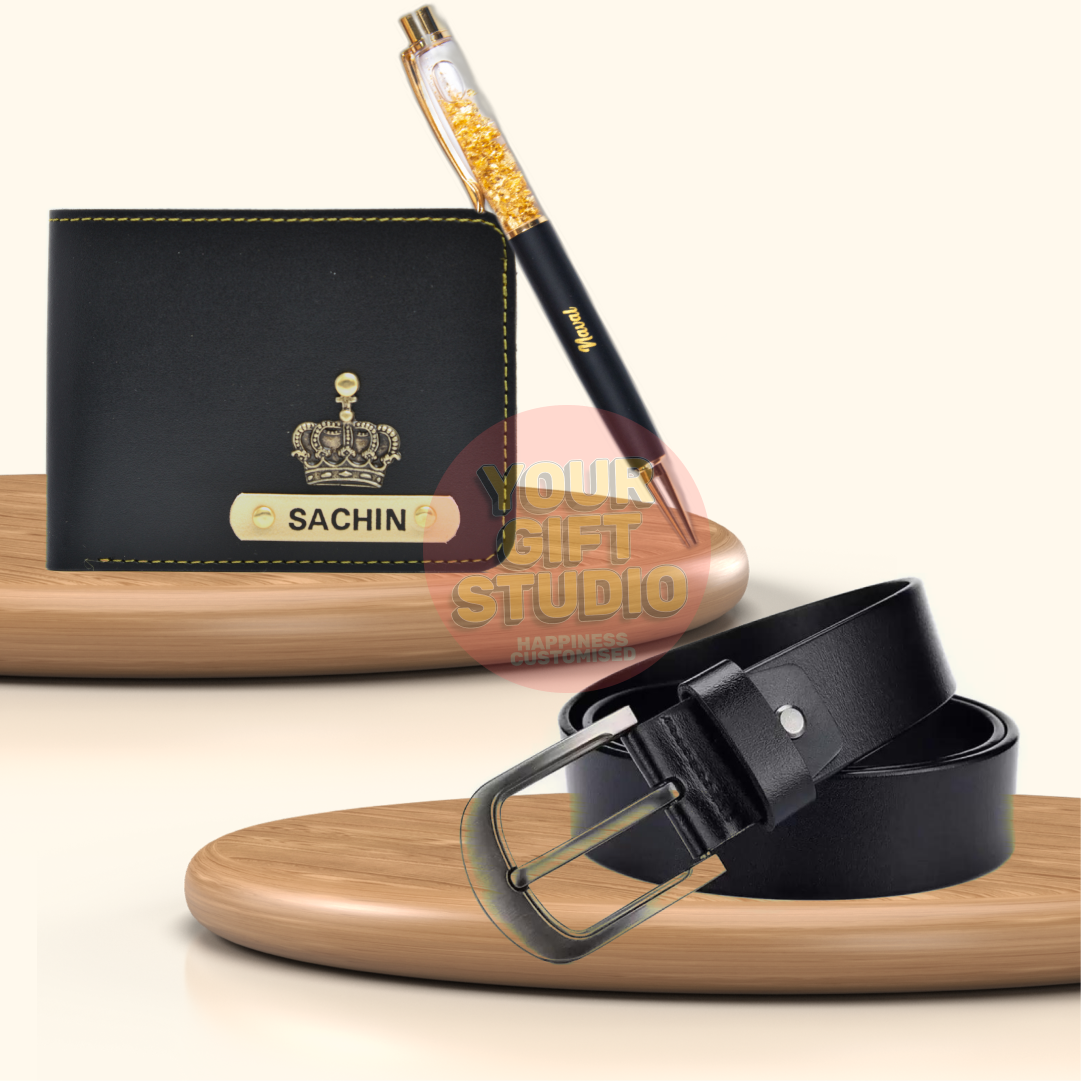Customized Men's Decent 3 Pcs Gift Combo - Black | Your Gift Studio