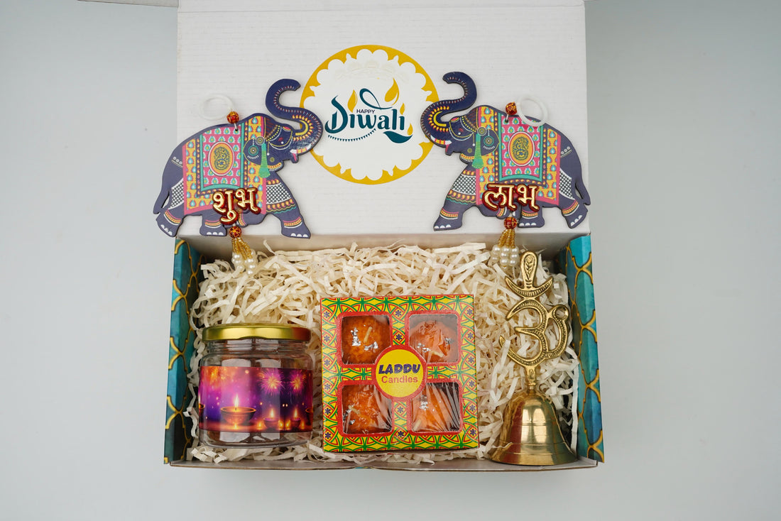 "Diwali Combo 2.0 – 2025 🎉 | Shubh Labh Latkan, Om Bell, Almonds & Ladoo Candles – Premium Gift Set"