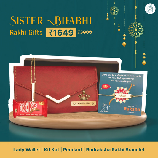 personalized lady wallet and rakhi combo
