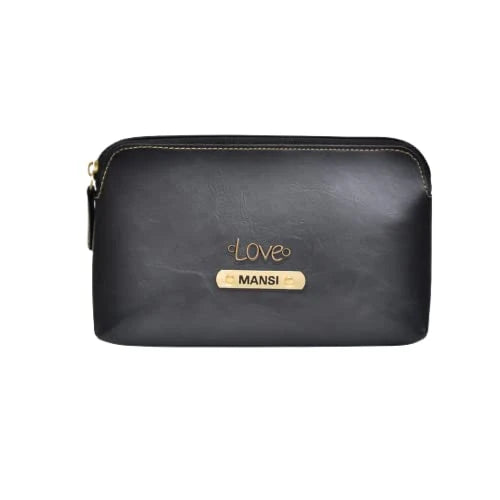 Classy Leather Customized Mutlipurpose Large Travel/Vanity/Make - up Pouch (Black)