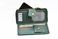 inside or open view of zip around lady wallet- olive green