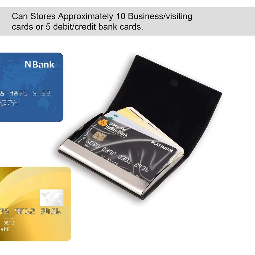 Never lose a business card again with this durable and easy-to-carry metal card holder.