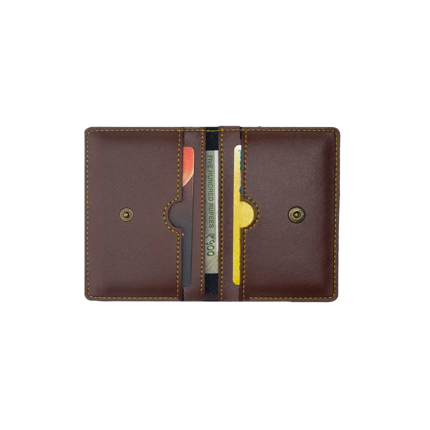 Inside or open view of sleek men's wallet with rich brown texture