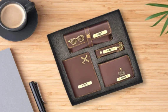 Personalized All in One Men's Combo (4 pcs) - Brown- Your Gift Studio. Classy, stylish, elegant and affordable combos are the perfect fir for gifts.