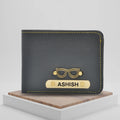 Personalized Men's Wallet - Grey. Lavish wallet made with the supreme quality synthetic leather is the perfect touch to any office/formal attire. The option to personalize it with your name and lucky charm makes it that much more special and close to heart. This is the best corporate gift! Always be trending and in fashion with our customized wallets. The Mens Wallet material is vegan/synthetic/faux/PU leather