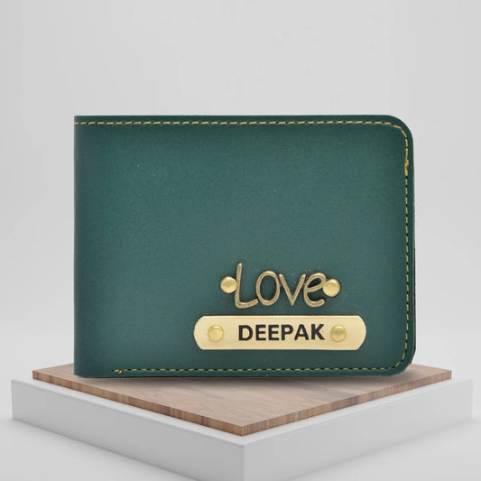 Personalized Men's Wallet - Olive Green.Fancy wallet made with the premium quality synthetic leather is the perfect touch to any office/formal attire. The option to customize it with your name and lucky charm makes it that much more special and unique. This is the best corporate gift! Always be trending and in fashion with our customized wallets. The Mens Wallet material is vegan/synthetic/faux/PU leather