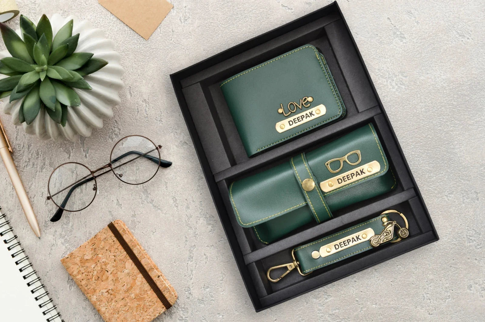 Personalized Men's Combo (3 pcs) - Olive Green - Your Gift Studio. Classy, stylish, elegant and affordable combos are the perfect fit for gifts.