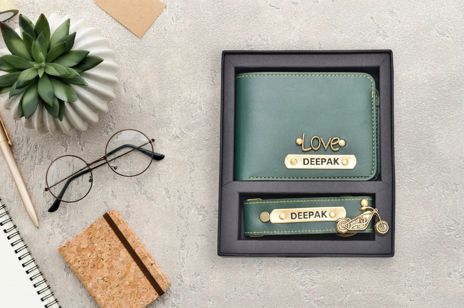 Personalized Men's Combo (2 pcs) - Olive Green - Your Gift Studio. Classy, stylish, elegant and affordable combos are the perfect fit for gifts.