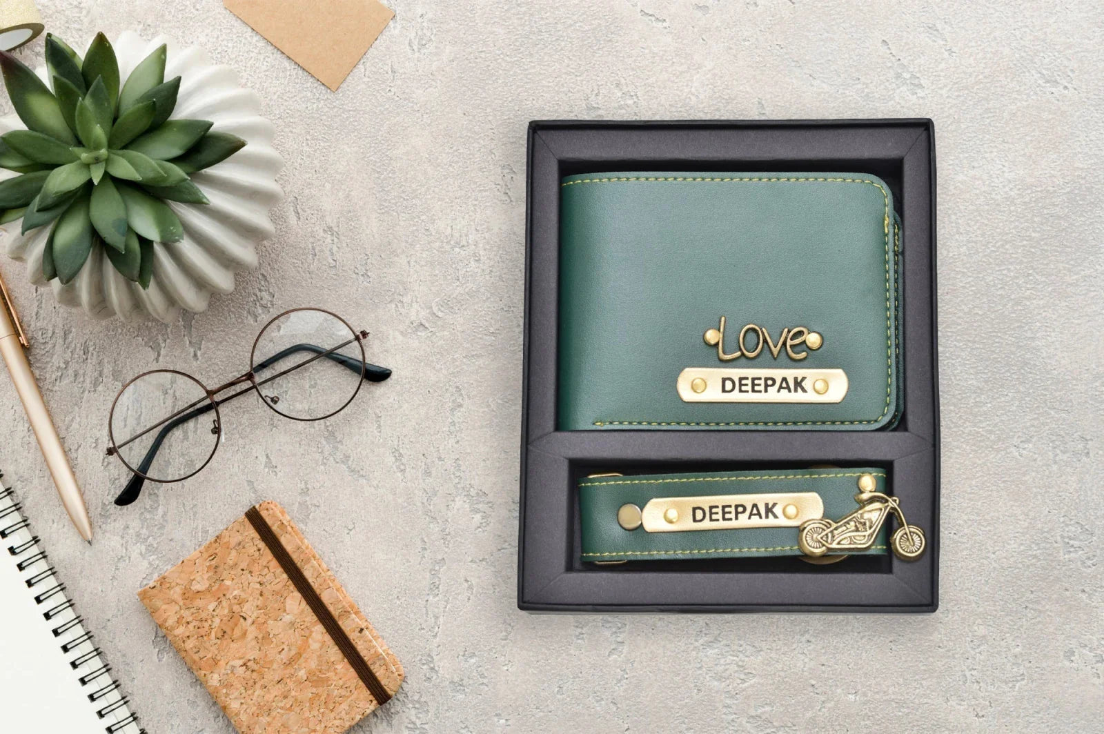 Personalized Men's Combo (2 pcs) - Olive Green - Your Gift Studio. Classy, stylish, elegant and affordable combos are the perfect fit for gifts.