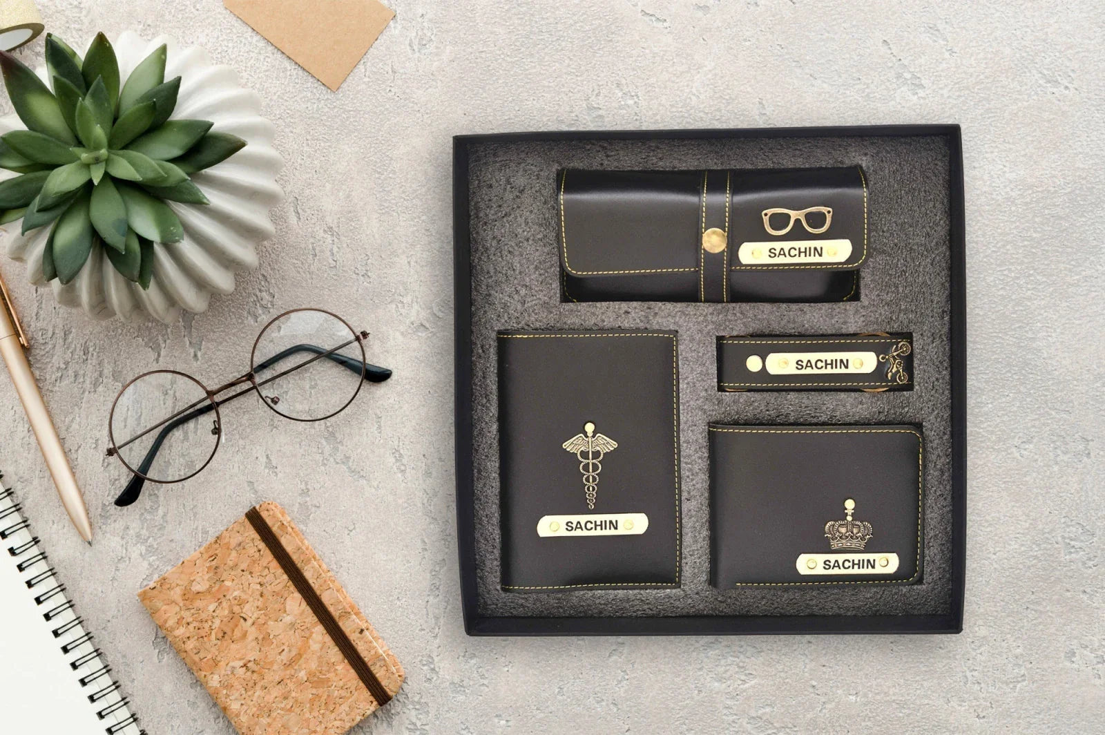 Personalized All in One Men's Combo (4 pcs) - Black - Your Gift Studio. Classy, stylish, elegant and affordable combos are the perfect fir for gifts.