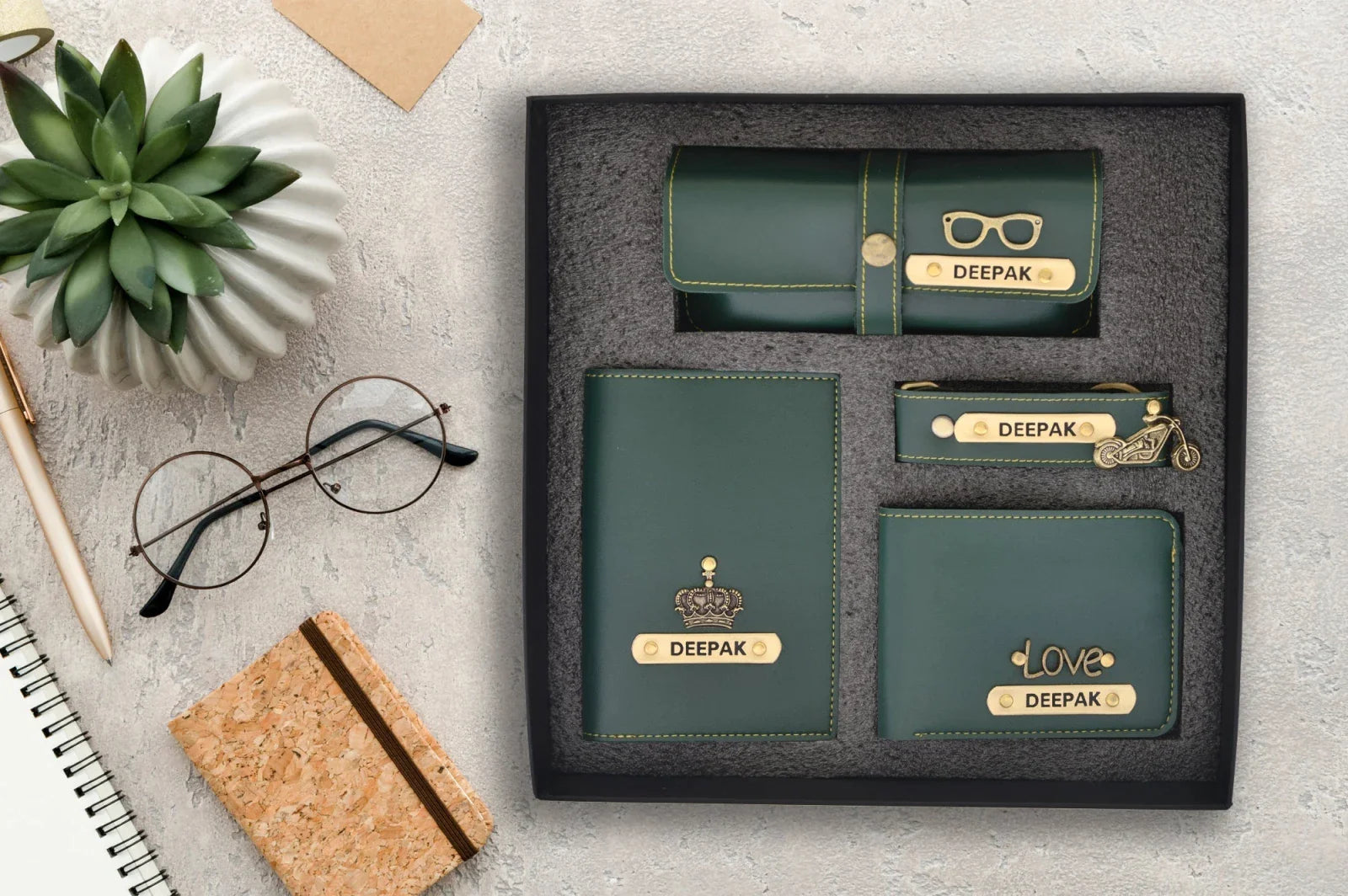 Personalized All in One Men's Combo (4 pcs) - Olive Green - Your Gift Studio. Get these Classy, fashionable, elegant and pocet-friendly combos now.The best-in-class and high-quality gifts are a perfect fit for every occasion.